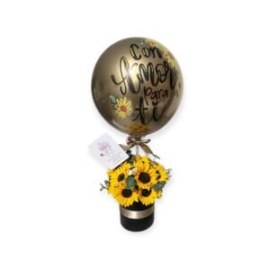 Bouquet de Flores Caja Pequeña 12X13 Cm con Globo Burbuja Personalizado