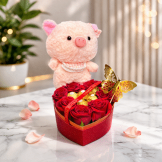 Caja de Rosas Premium con Peluche y Chocolates