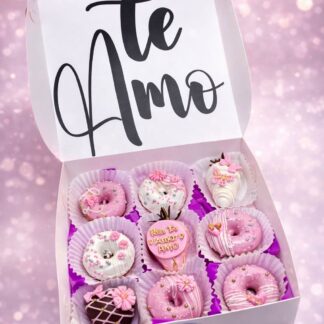 Mini Donas y Fresas con Chocolate Caja X 9